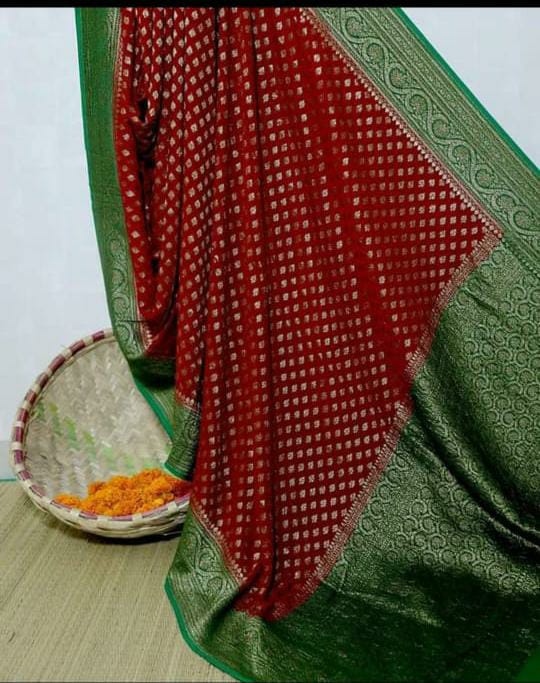 Green-Red Jaal pure Banarasi Meenkari Silk Weaving Saree