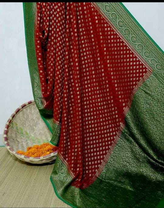 Red and Green Heavy Banarasi Saree