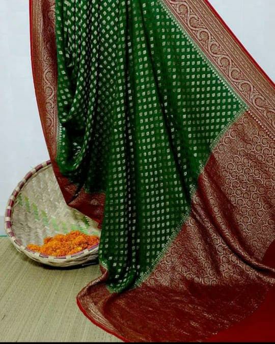 Forest Green-Dark Red Jaal Banarasi Saree