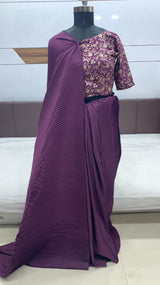 Purple Silk Pleating Work Saree