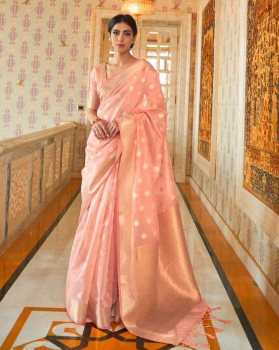 Peach Soft Modal Silk Weaving Saree