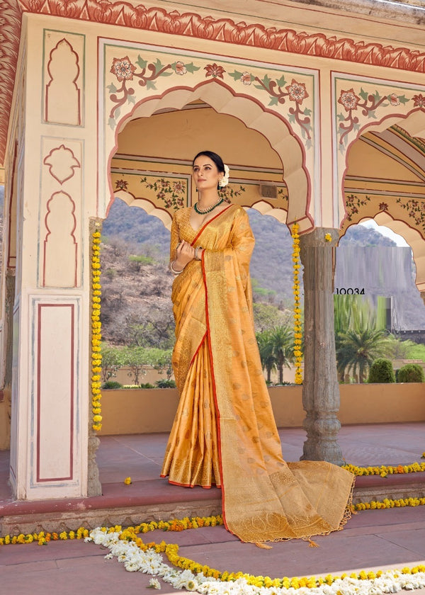 Yellow Ghicha Silk Saree