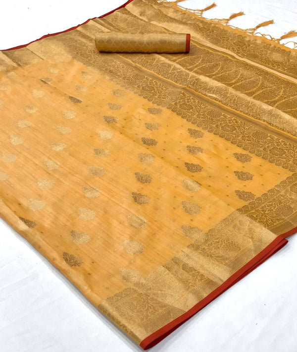 Yellow Ghicha Silk Saree