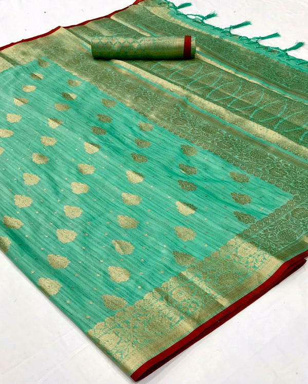 Sea Green Ghicha Silk Saree