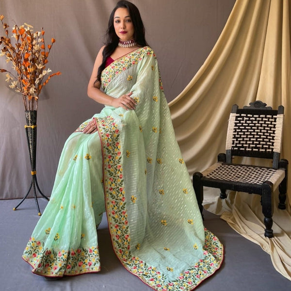 Sea Green Georgette With Sequins Embroidery Work