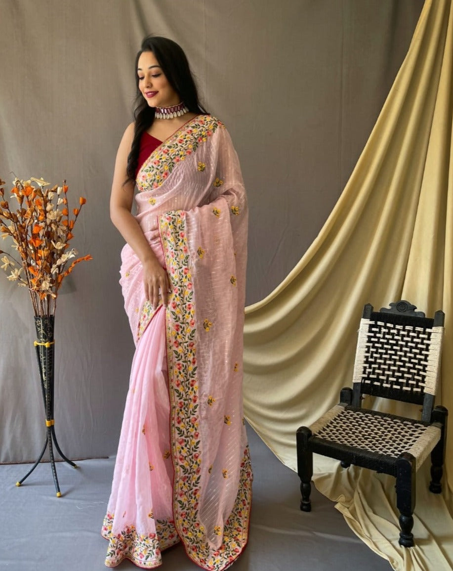 Baby Pink Georgette With Sequins Embroidery Work