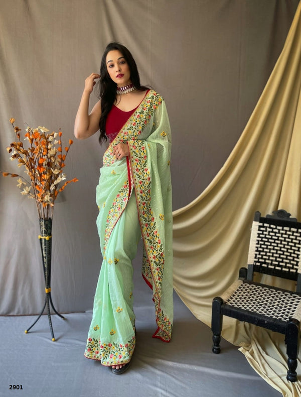 Sea Green Georgette With Sequins Embroidery Work
