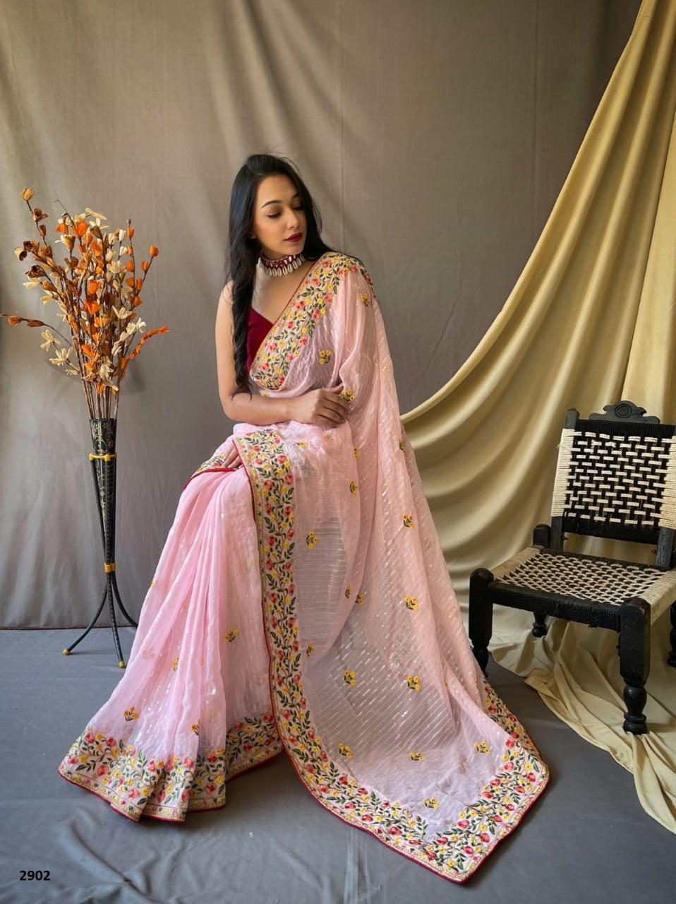 Baby Pink Saree with Stitched Blouse Set of 2 | Blouses for women, Saree, Baby  pink saree