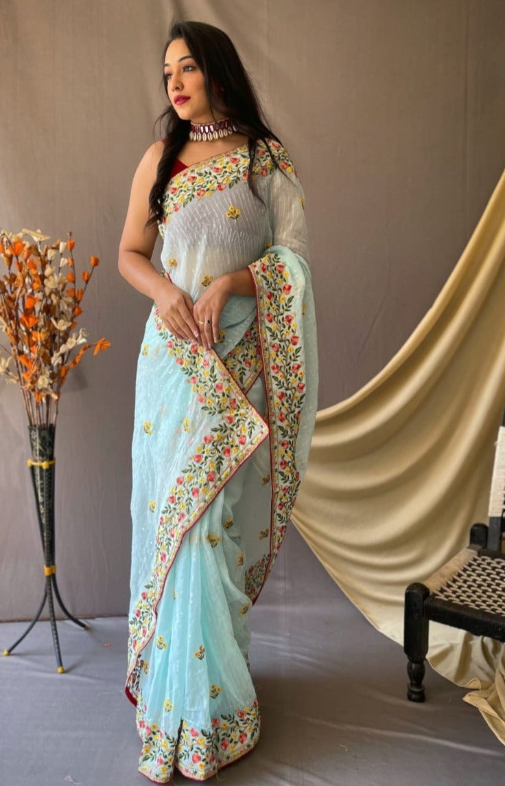 Sky Blue Georgette With Sequins Embroidery Work