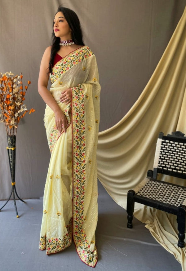 Yellow Georgette With Sequins Embroidery Work