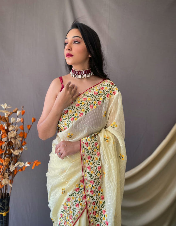 Yellow Georgette With Sequins Embroidery Work