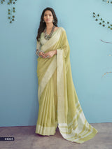 Pure linen Cotton saree in yellow colour