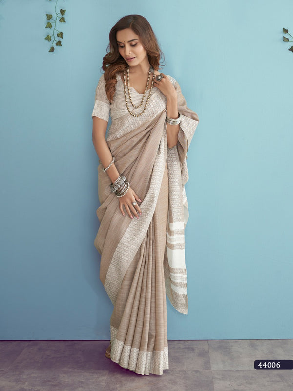Pure linen Cotton saree in light brown color