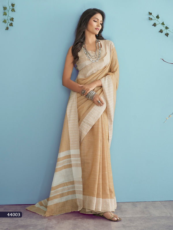 Pure linen Cotton saree in Cream color