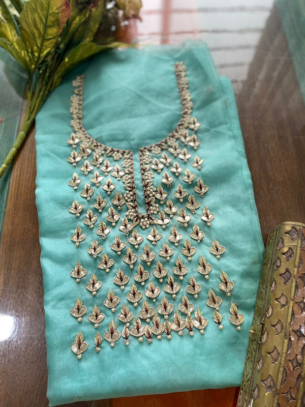 Blue Gota Patti Organza Kurti