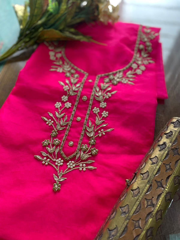Hot Pink Gota Patti Organza Kurti