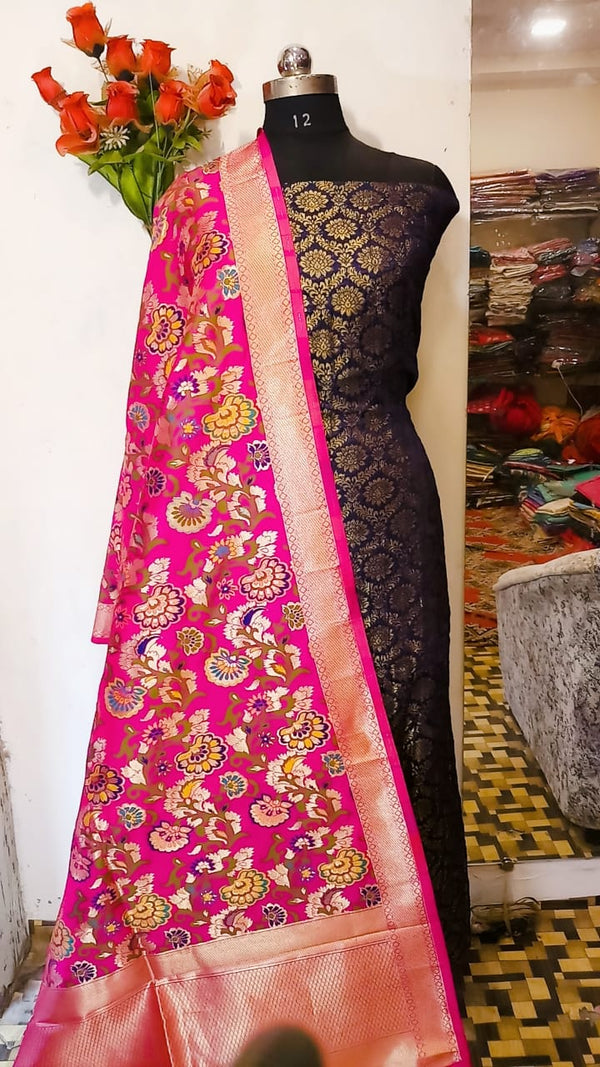 Banarasi Silk Dress 4 Festive Wear Banarasi Dress Materials: Textilecatalog