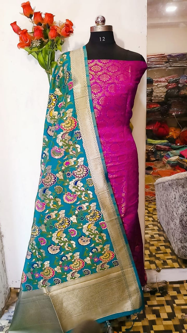 Rangat Trendy Banarasi Silk Dress Material with Jacquard Weaving - Green  (KDB-2319073) - KDB Deals