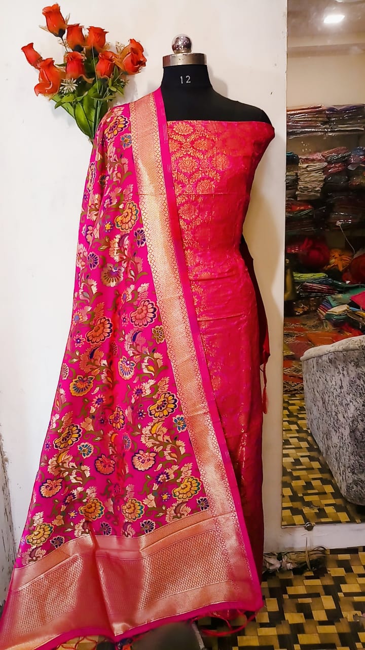 Pink Banarasi Silk Katan Dyeable Suit