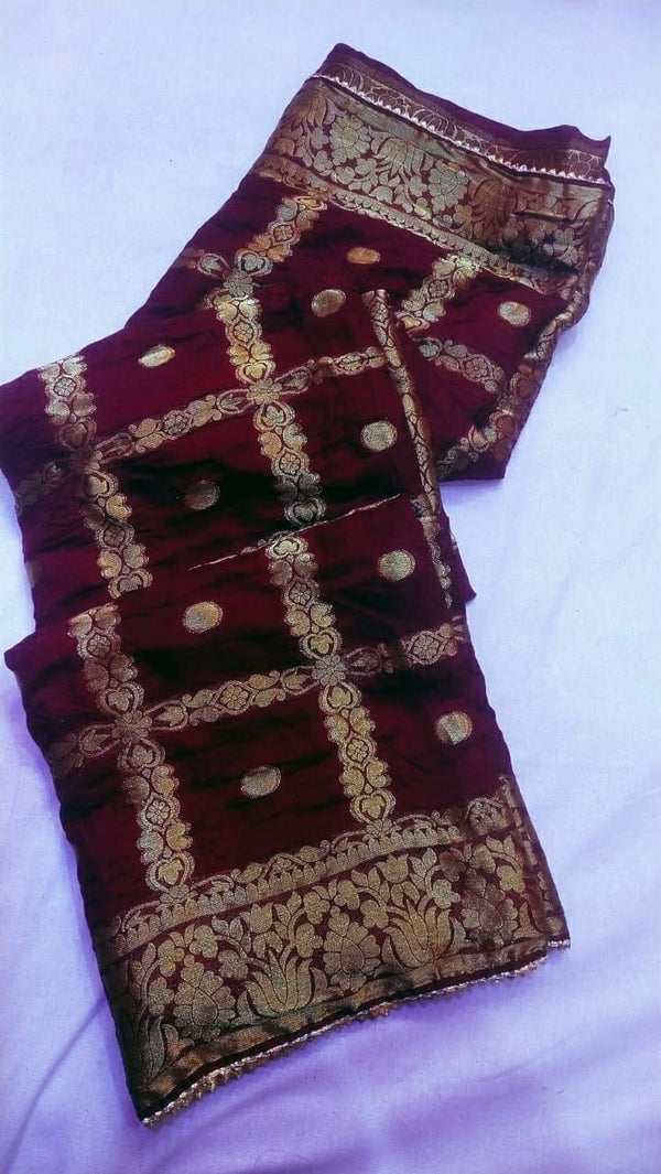 maroon banarasi ghatchola silk saree
