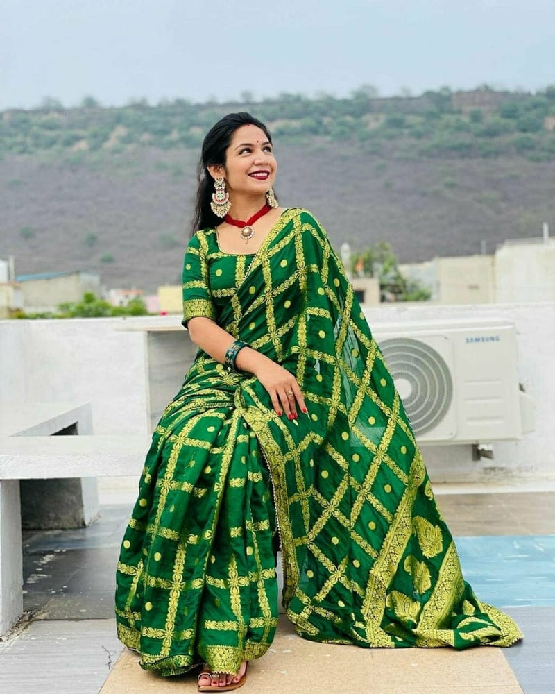 Green Banarasi Rajasthani Ghatchola Silk Saree