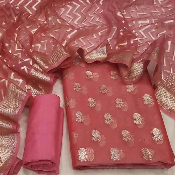 Pink Banarasi Organza Silk Handloom Suit