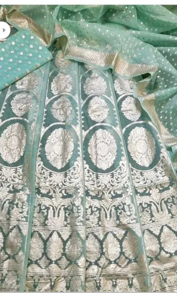 light Green Banarasi Organza Silk  Lehenga