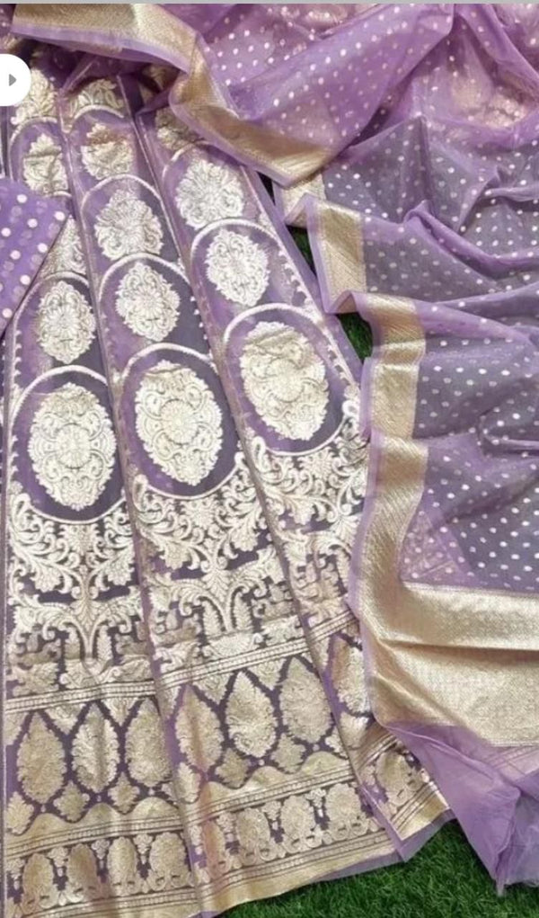 Purple Banarasi Organza Silk  Lehenga