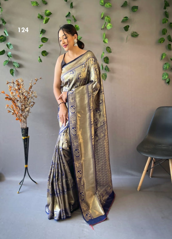 Navy Blue Kanjivaram Silk Saree