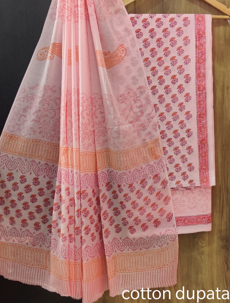 Pink Cotton Handblock Print suit