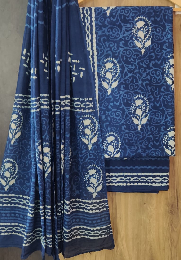 Blue Cotton Handblock Print suit