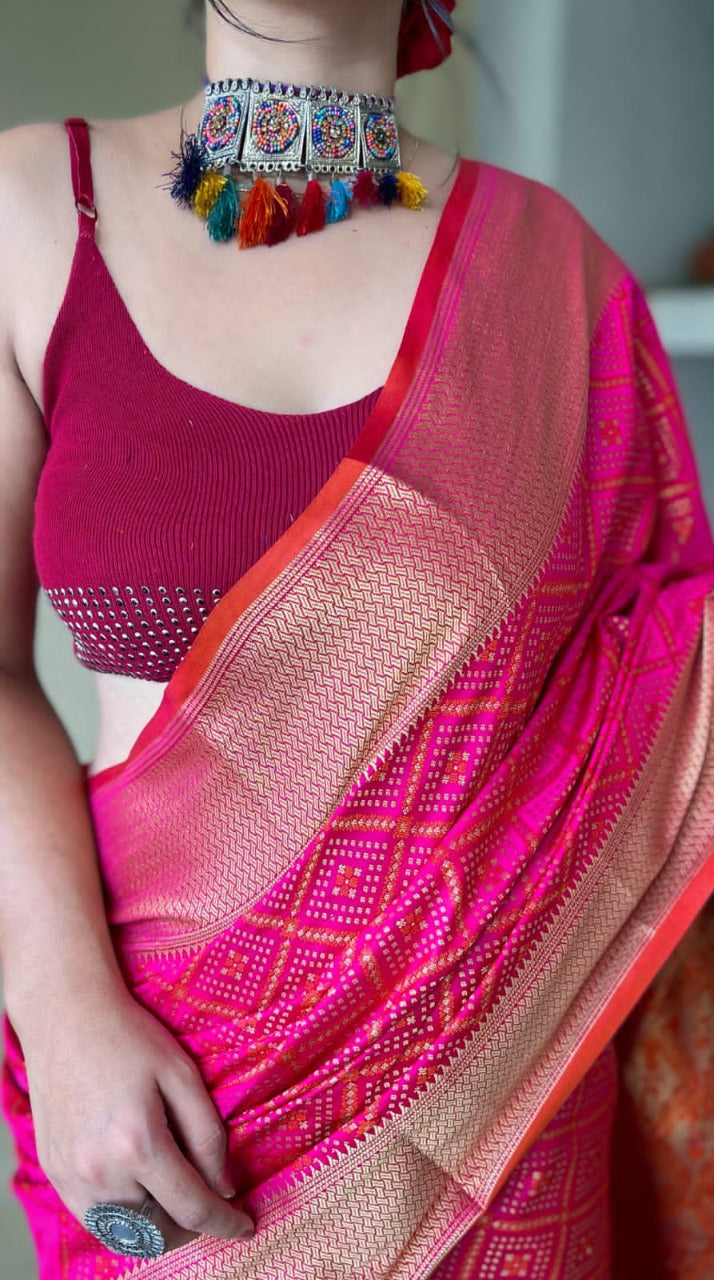Buy Pink Patola Silk Saree