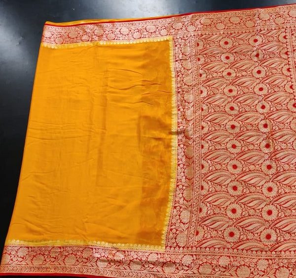Yellow Banarasi Saree In Meenakari