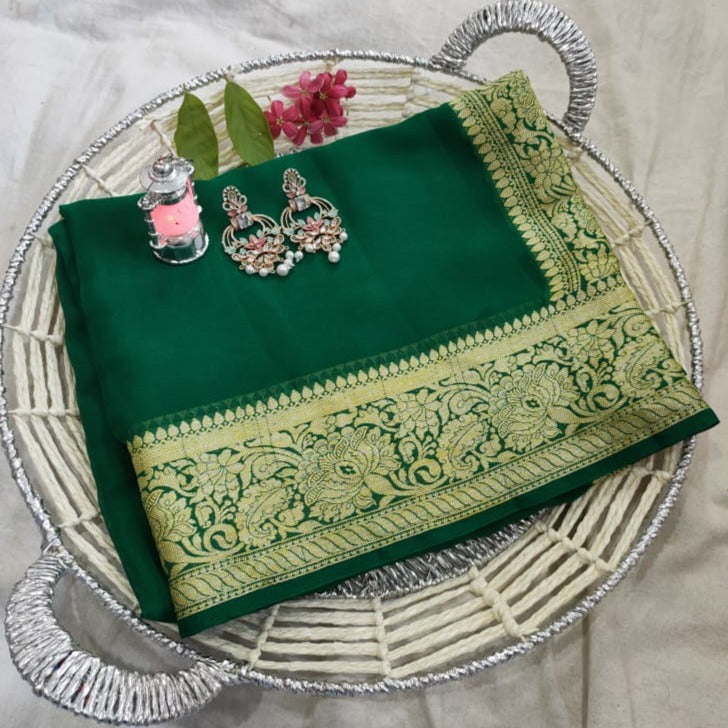 Emerald Green Banarasi Meenakari Chiffon Reception Saree