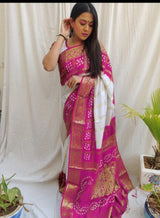 Pink Pure Bandhej Banarasi Silk Saree