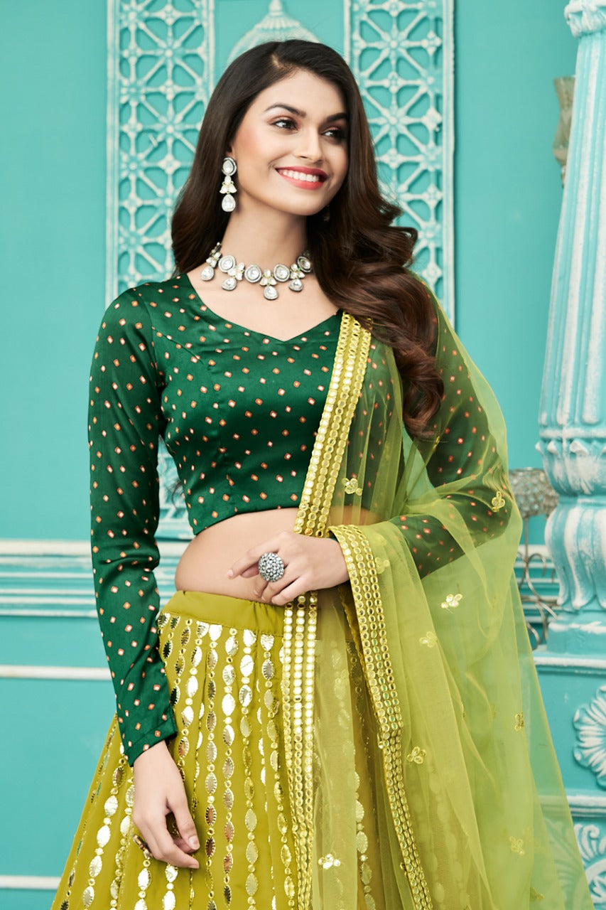 Green Georgette with Gota Patti Embroidery Work Lehenga(ONLY PREPAID)