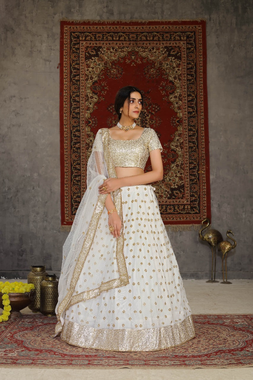 White Net with Sequins Embroidery Work Lehenga(ONLY PREPAID)