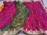 Traditional multicolor Bandhej Sarees In Gota Work