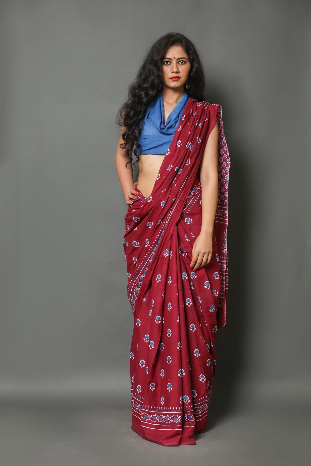 Maroon Cotton Saree