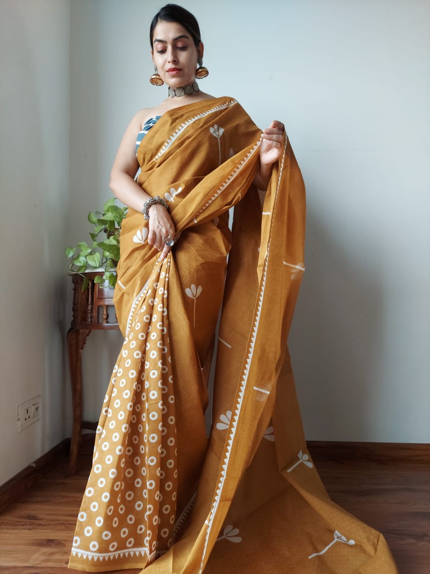 Brown Cotton Saree