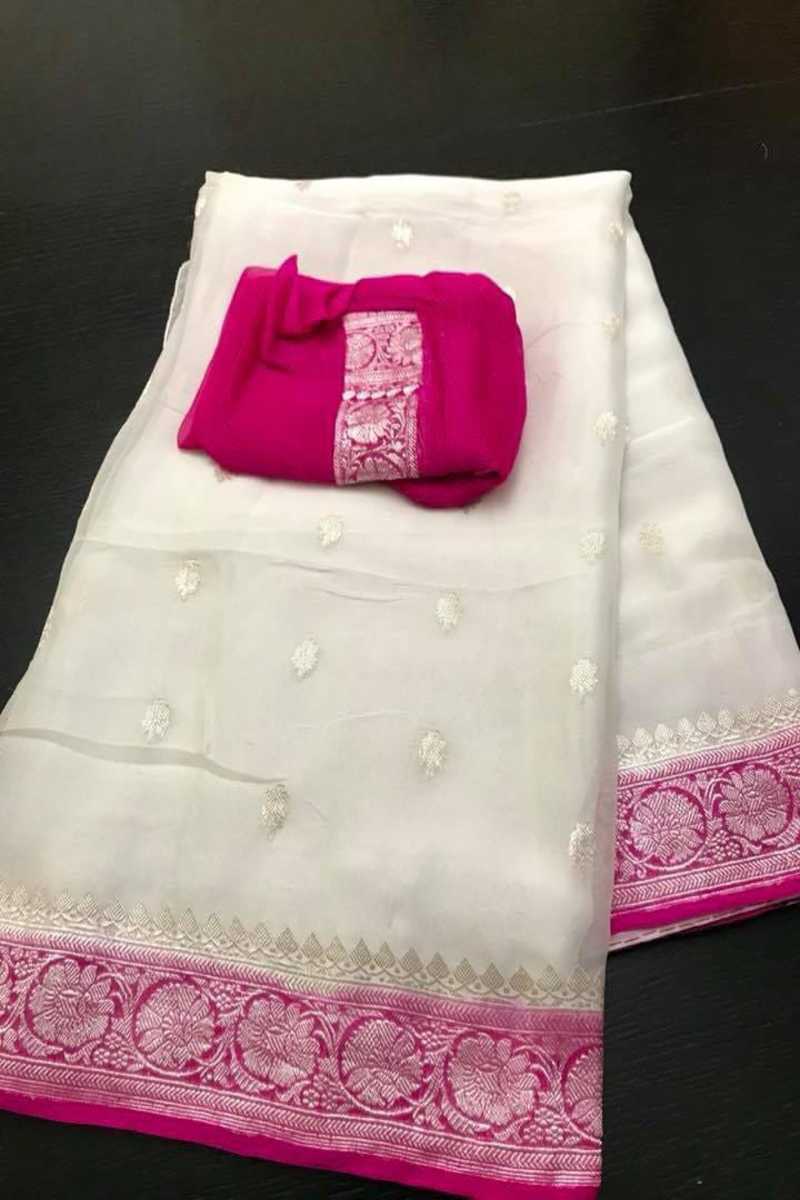 Banarasee Handloom Pure Chiffon Silk Kameez Fabric With Silver Zari Bu