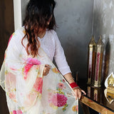 White and pink Floral Organza Dupatta