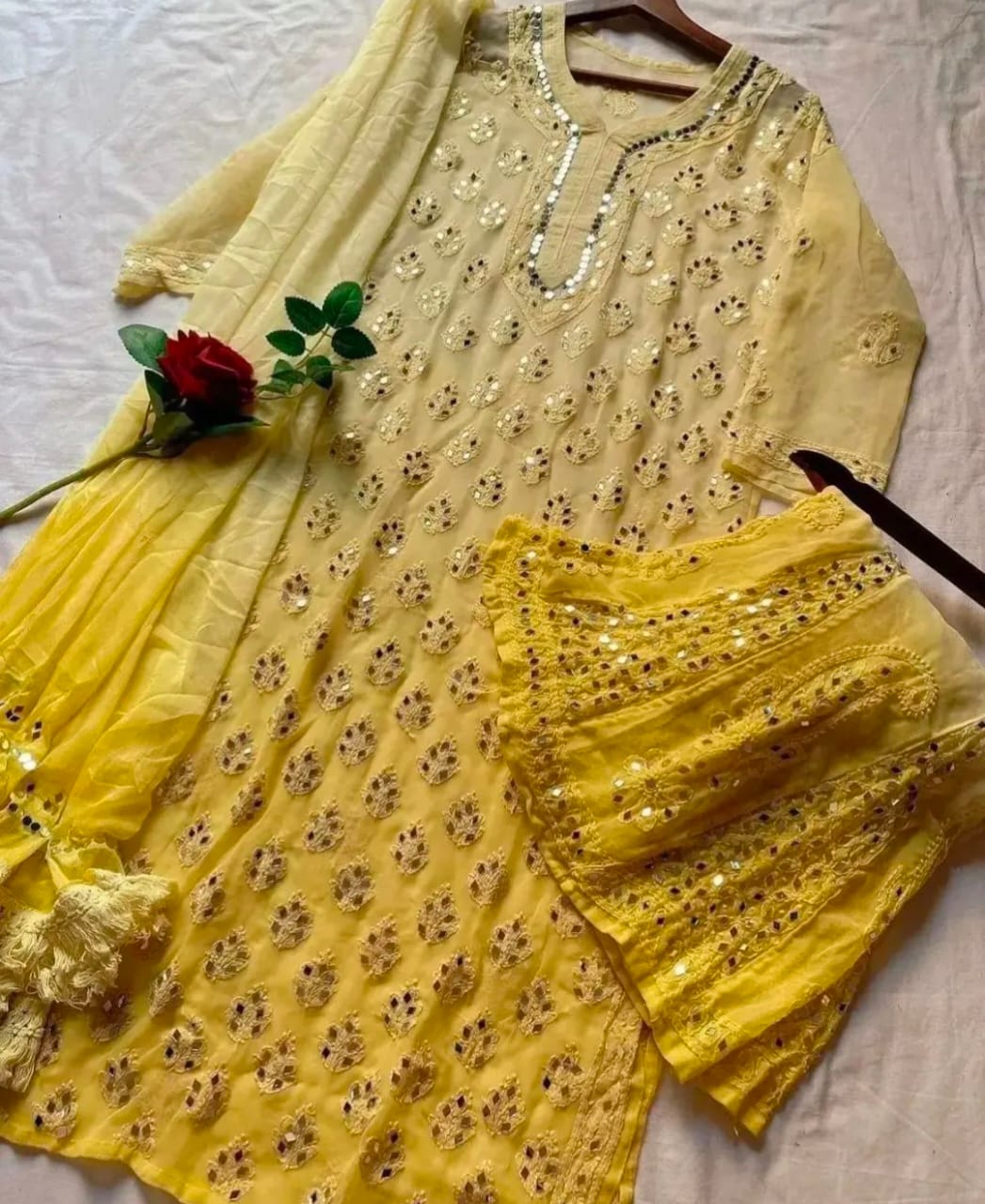 Yellow Chikankari Sharara Set| Shop Georgette Sharara Sets