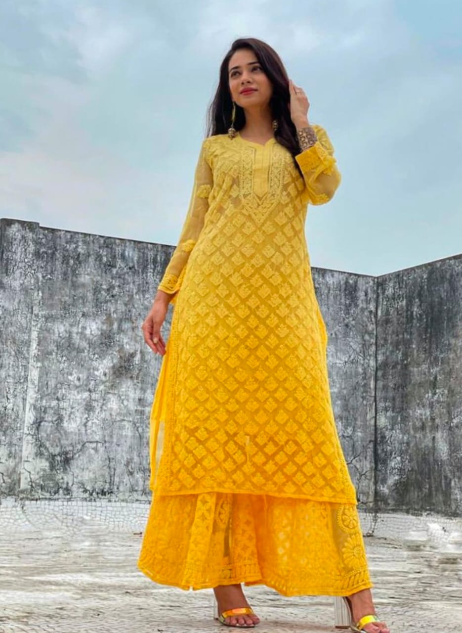 Yellow Chikankari Sharara Set