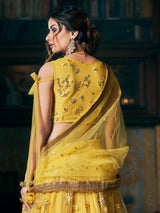 Yellow Embroidery Semi Stitched Net Lehenga