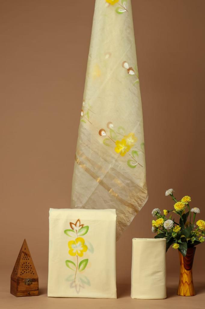 Yellow Unstitched Cotton Suit Set