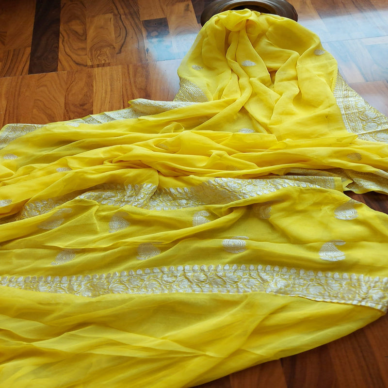 Yellow Banarasi Khaddi Georgette Saree,Wedding Saree, Indian Sarees, Online Sarees
