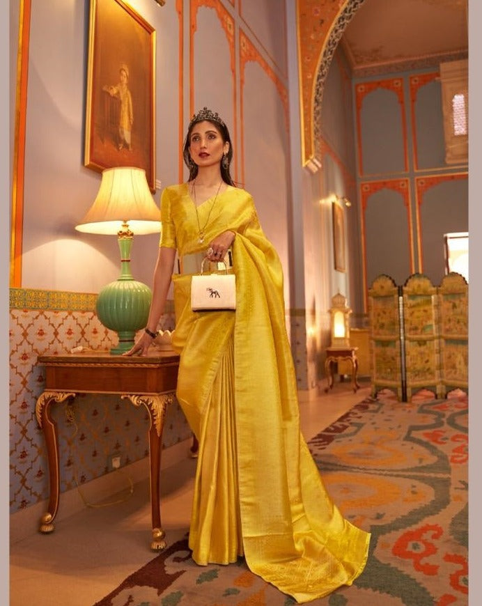 Yellow Soft Kanjivaram Silk Saree