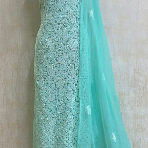 Sky Blue Georgette Chikankari Salwar Suit,Buy Lucknowi Chikanakri Suit Online,Shop Chikankari Suit Set At Affordable Price
