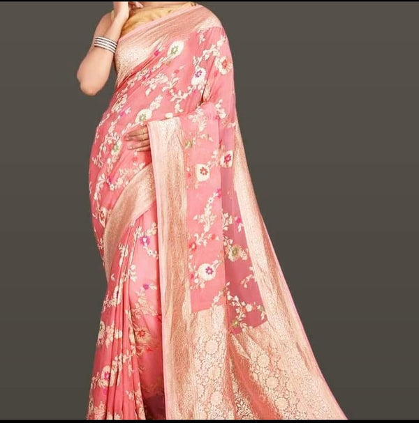 Banarasi Semi Georgette  Saree In Baby Pink